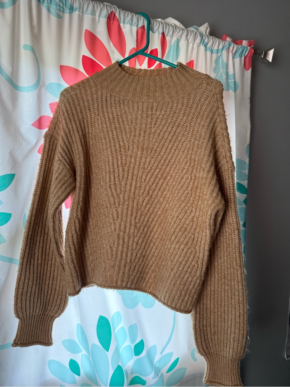 SO Women's Tan Ribbed Turtleneck Sweater